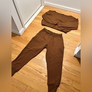 Rust Knitted Waffle Lounge Set